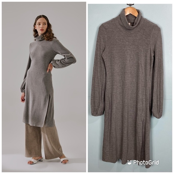 Nap Loungewear Side Slit Turtleneck Top Gray Long Sleeve Sz M‎ - Picture 1 of 10